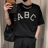 Hearujoy Oversized Essential T-Shirt for Women Tee Shirt Men Short Sleeve Flocking ABC Letter Hip Hop Top Loose Unisex Streetwear